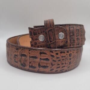 Texas Country Belt Mens 32 Brown Leather Croc Embossed Western Cowboy Rodeo